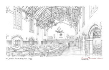 St. Johns School Great Hall view from entry drawing, Houston, TX