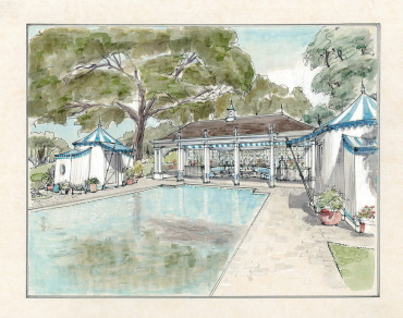 Lazy Lane Pool House view from pool drawing