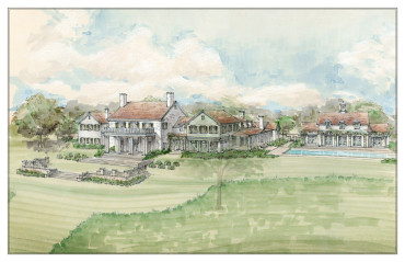 Longwood Farm back perspective drawing, Chappell Hill, TX