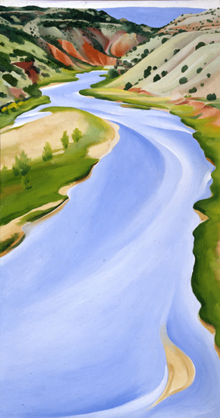 Chama River, Ghost Ranch, New Mexico (Blue River), 1935 Georgia O'Keeffe (American, 1887 - 1986) oil on canvas, 16 1/2 x 30 1/2 in. New Mexico Museum of Art