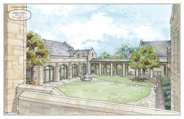 The Episcopal Church of the Heavenly Rest, Courtyard drawing by Curtis & Windham Architects, Houston, TX.