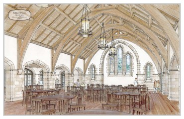 The Episcopal Church of the Heavenly Rest, Great Hall interior drawing by Curtis & Windham Architects, Houston, TX.