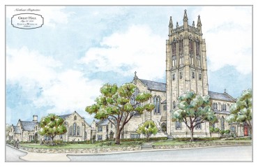 The Episcopal Church of the Heavenly Rest, street view drawing by Curtis & Windham Architects, Houston, TX.